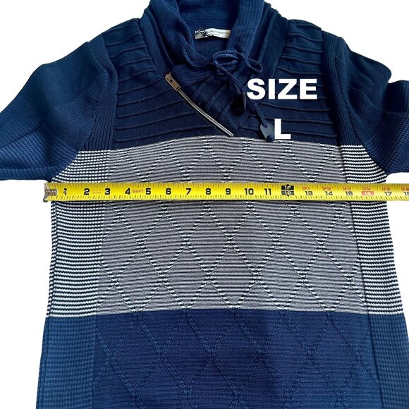 LCR Mens Ribbed Sweater Navy Blue Colorblock Slim Fit Shawl Collar Various Sizes - Picture 8 of 16